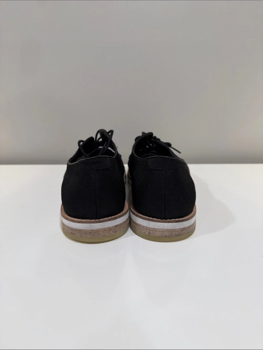 Men’s Calvin Klein Black Canvas Derby Shoes with Natural Trim, Size 13